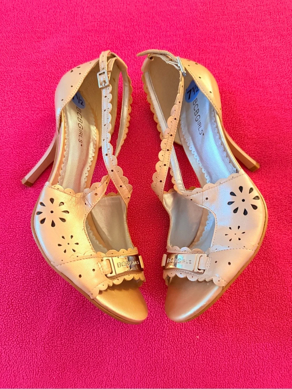 BCBGirls Women’s Beige Peep-Toe Slingback Heels